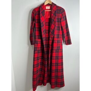Vintage Pendleton Wool Plaid Full Length Robe Coat Blazer Red Classic Sz Small